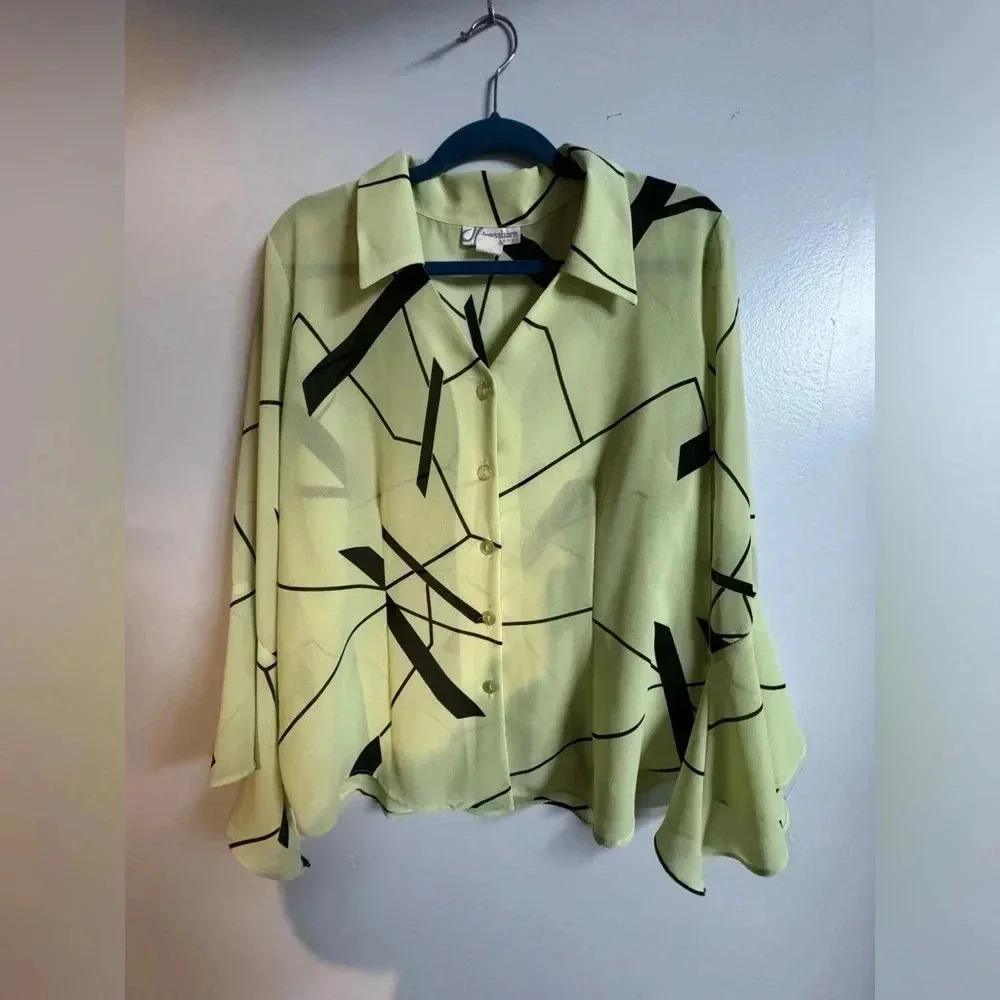 Dress barn women’s vintage‎ lime green yellow with black abstract linessize XL